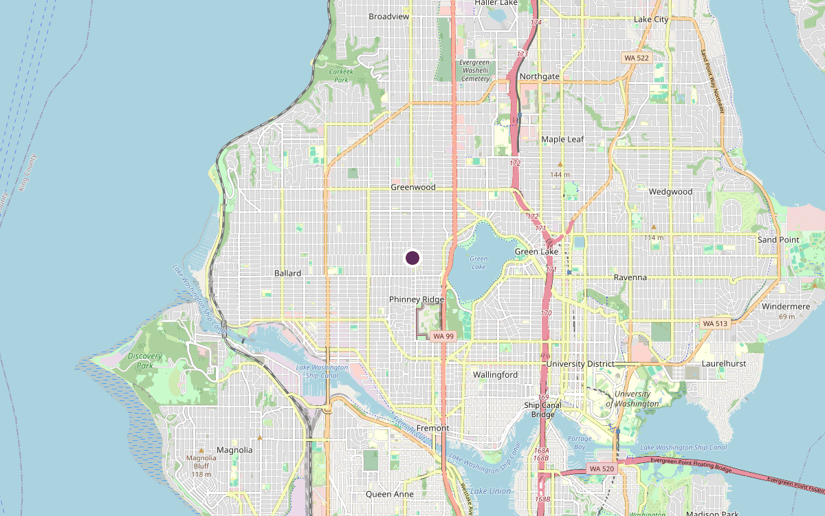 Map of our chimney service area in Phinney Ridge, King County, WA