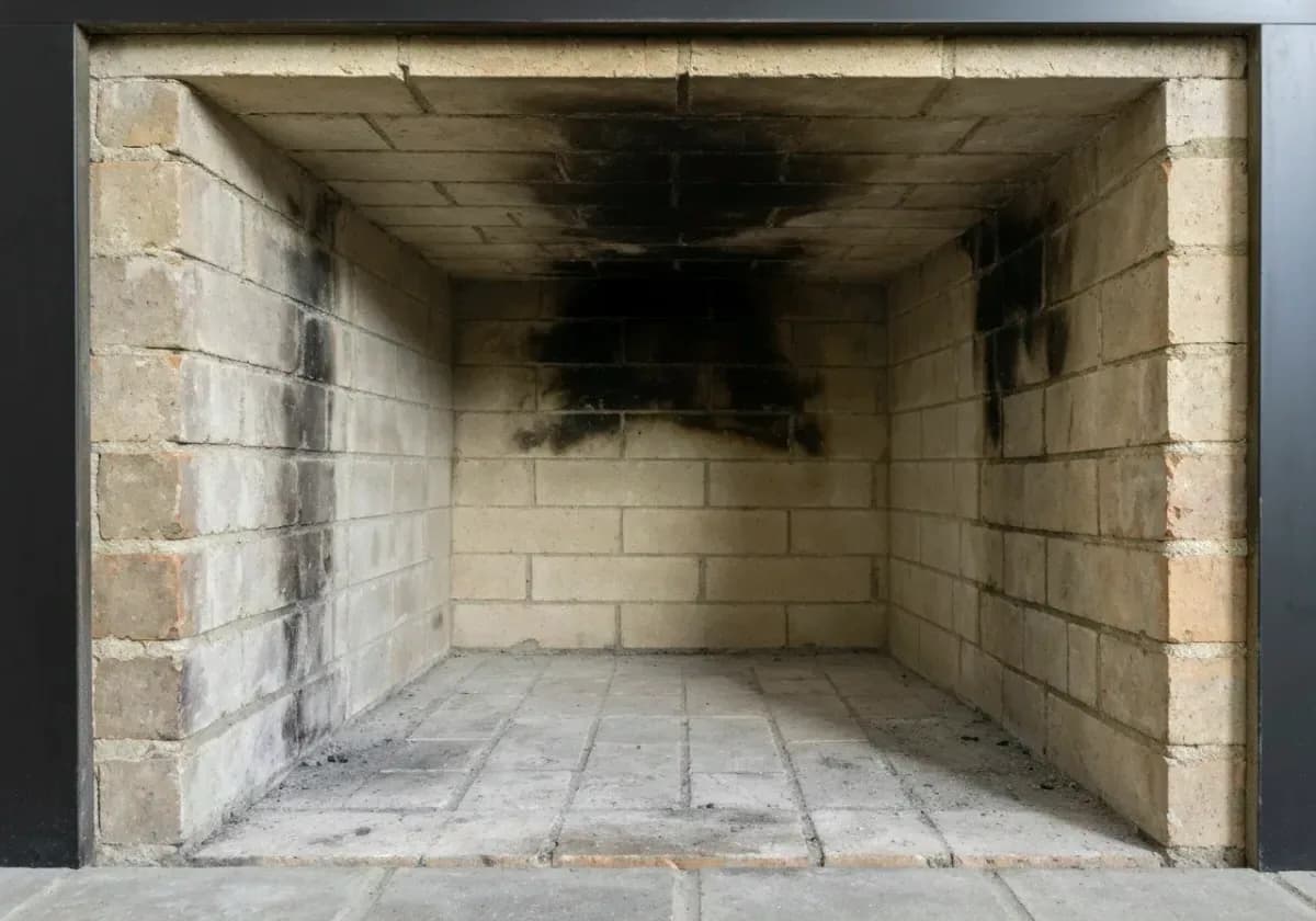 After — chimney sweep: A season of soot brushed out of a century-old flue, back to bare original masonry.