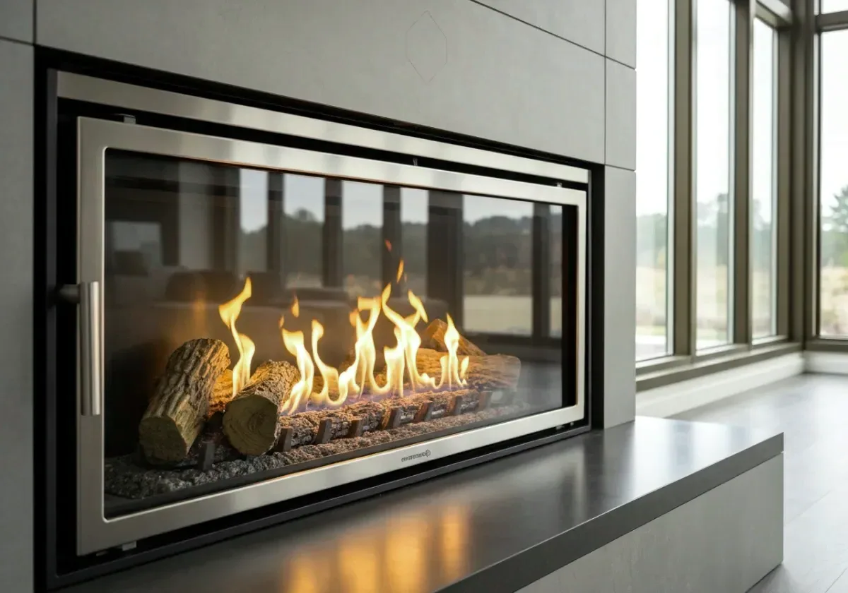 After — gas fireplace service: A sooty, reluctant gas fireplace serviced back to a steady, even flame.