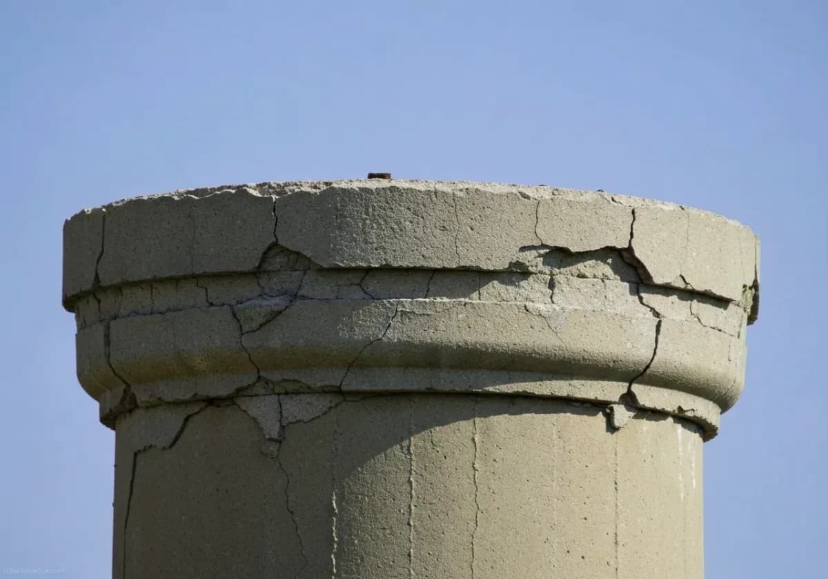 Before — masonry repair (crown / repointing): A cracked crown recast and tired joints repointed so the old brick sheds water again.