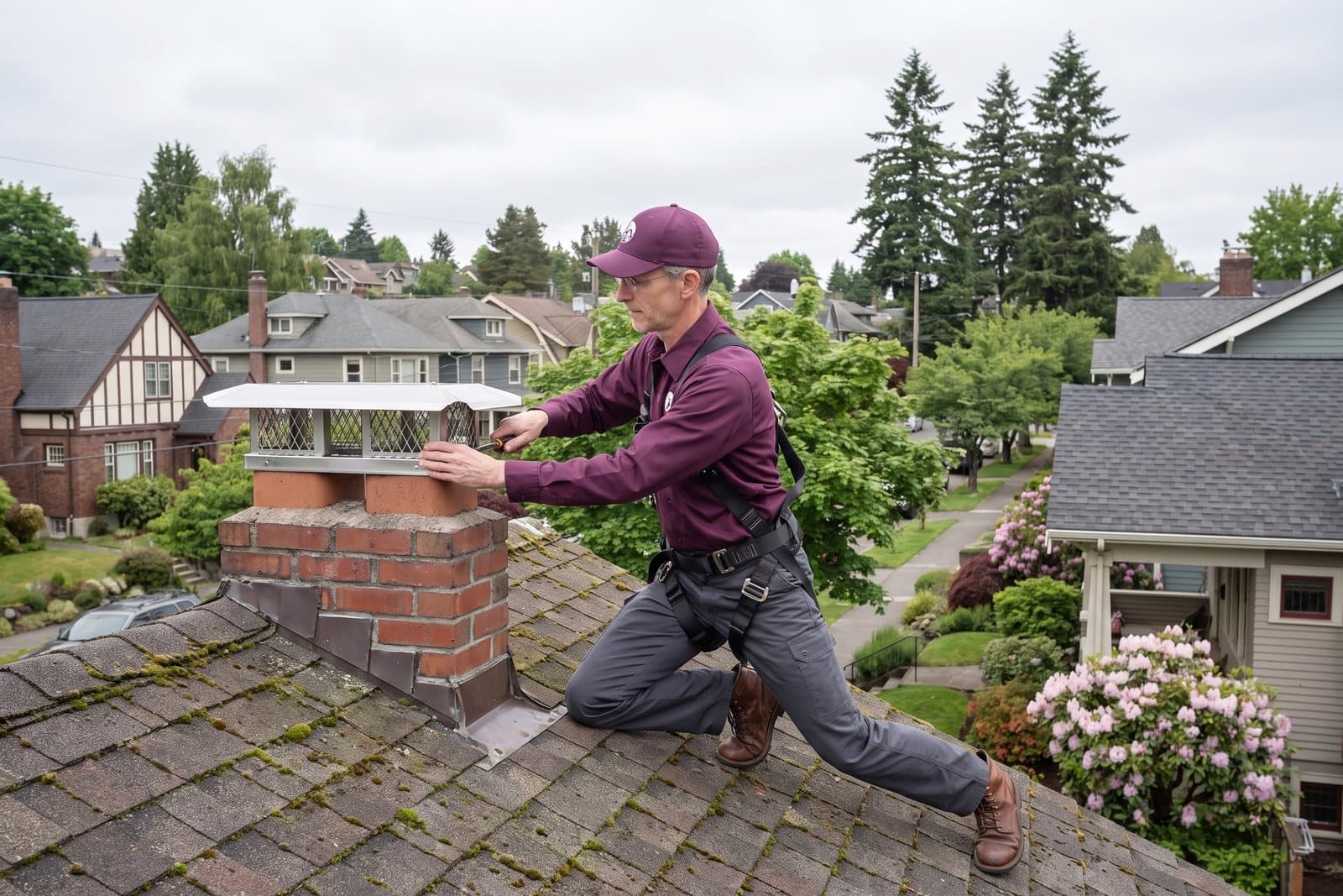 Stainless steel chimney cap installation