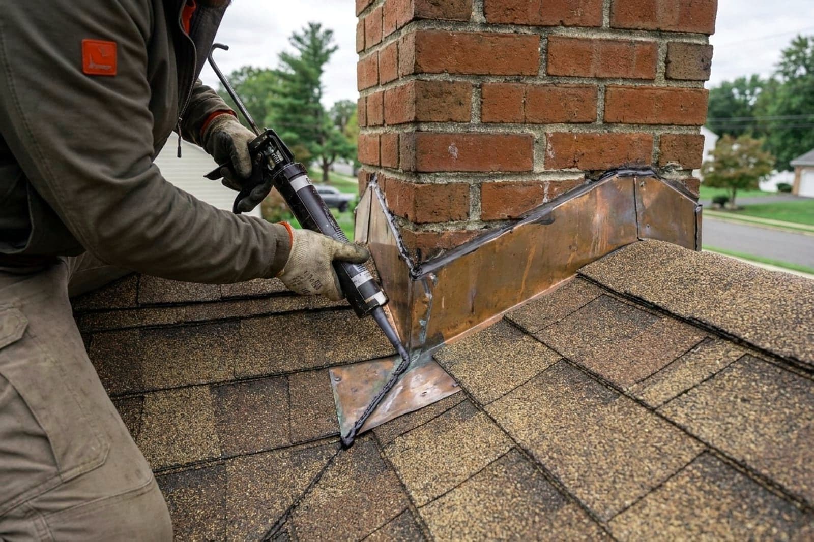 Chimney Flashing Repair in Washington — chimney flashing repair at the roofline