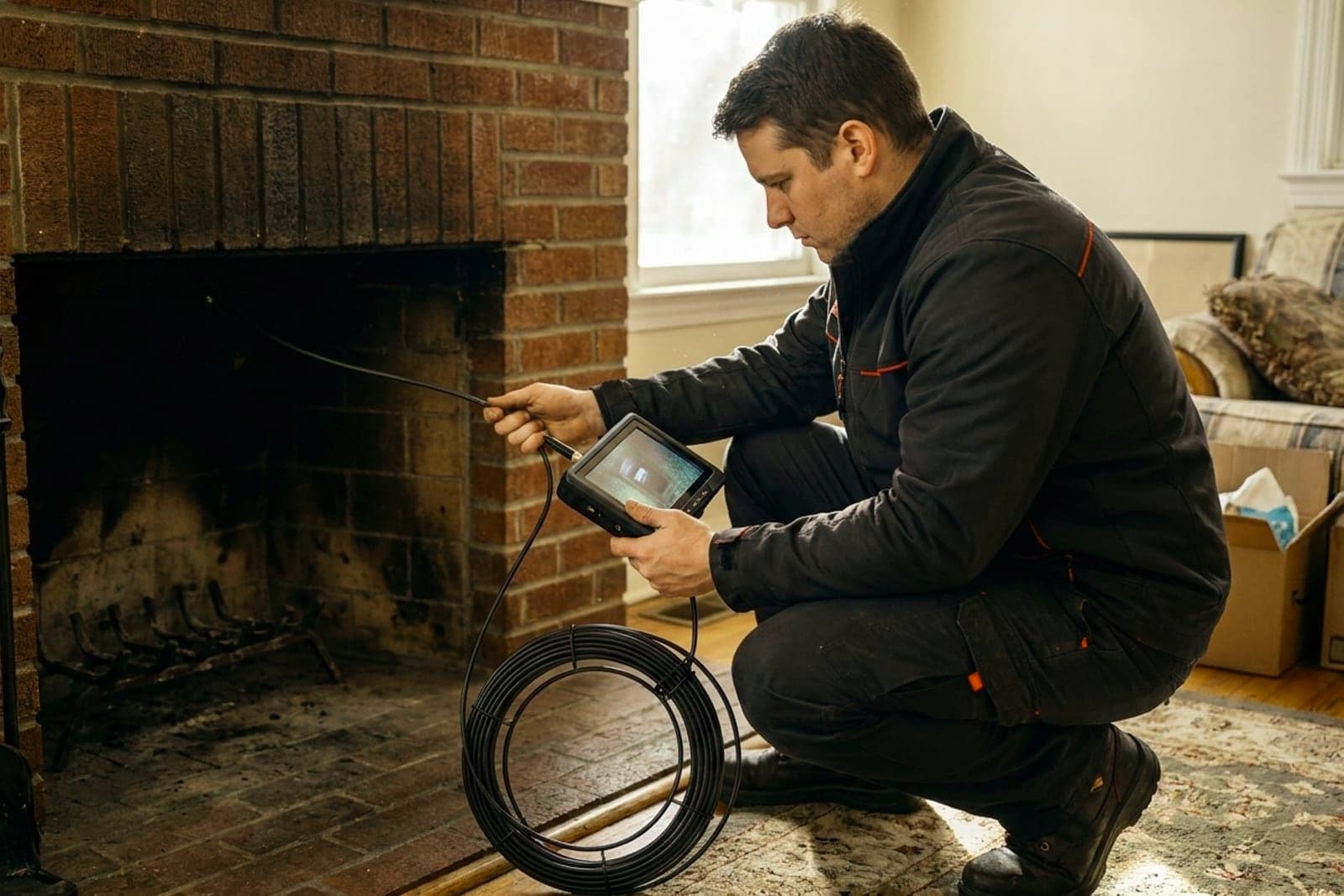 Chimney Inspection in Washington — chimney inspection with a flue camera