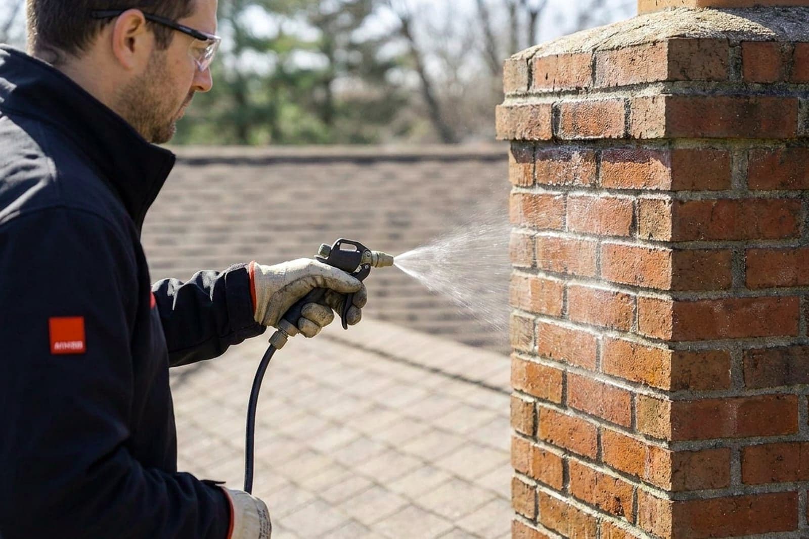 Chimney Waterproofing in Washington — chimney waterproofing being applied to brickwork